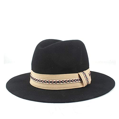 Xiang Ye De las Mujeres otoño Invierno 2019 Sombrero Dayan Mao Sombrero de los Hombres de Lana de poliéster Sombrero de Fedora Iglesia (Color : Black, Size : 56-58cm)