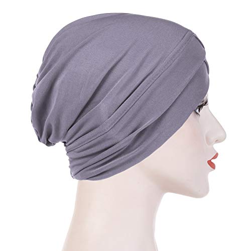 Xiangmall 2 Piezas Sombrero de Quimio Slouchy Beanie Elástico Pañuelo la Cabeza Turbante Oncologicos para Mujer Cáncer Pérdida de Pelo (Gris y Morado Claro)