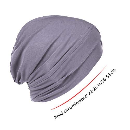 Xiangmall 2 Piezas Sombrero de Quimio Slouchy Beanie Elástico Pañuelo la Cabeza Turbante Oncologicos para Mujer Cáncer Pérdida de Pelo (Gris y Morado Claro)