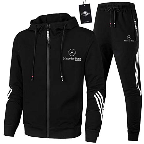 xiaosu Hombre y Mujer Chándal Para Mercedes-Ben.Z A.M.G Rayas de Dos Piezas Chaqueta Pantalones Ropa Deportiva Saco/Negro/L