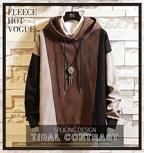 XIAOYAO Hombre Sudadera con Capucha Deportiva Manga Hoodie Casual Camisa de Entrenamiento (Marrón, 4XL)