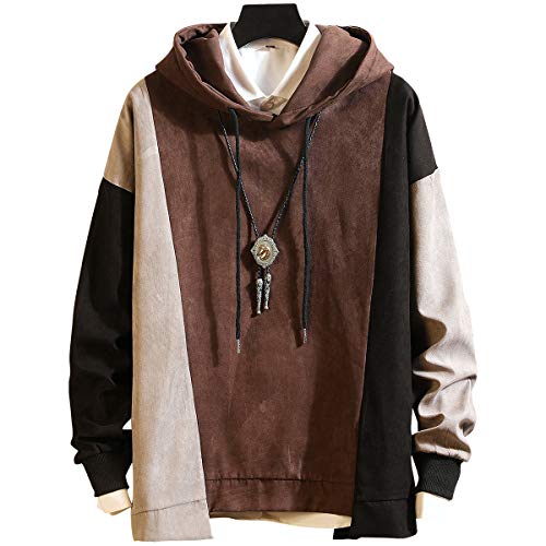 XIAOYAO Hombre Sudadera con Capucha Deportiva Manga Hoodie Casual Camisa de Entrenamiento (Marrón, 4XL)