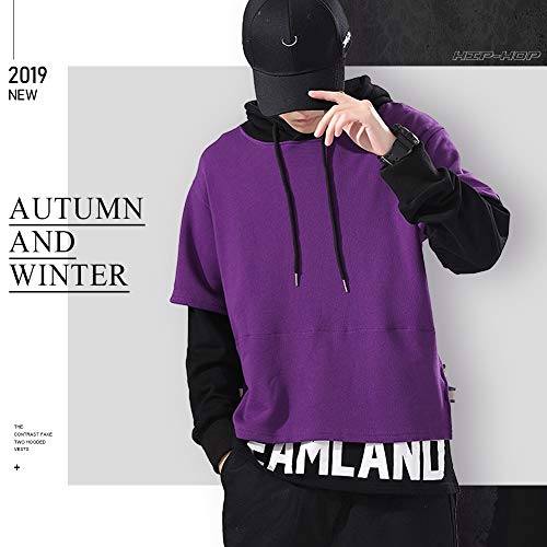XIAOYAO Hombre Sudadera con Capucha Deportiva Manga Larga Hoodie Camisa de Entrenamiento Casual (Púrpura + Negro, M (Altura: 155-165 cm Peso: 40-50 kg))