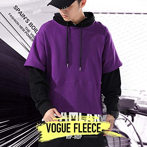XIAOYAO Hombre Sudadera con Capucha Deportiva Manga Larga Hoodie Camisa de Entrenamiento Casual (Púrpura + Negro, M (Altura: 155-165 cm Peso: 40-50 kg))
