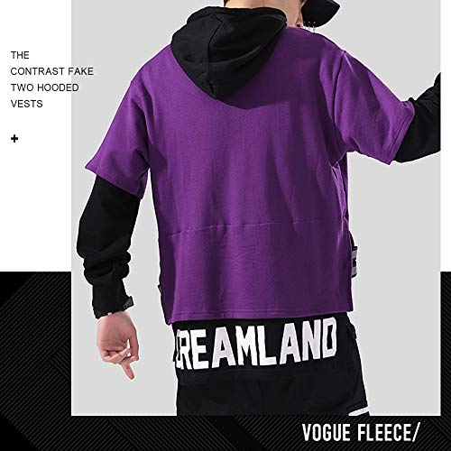 XIAOYAO Hombre Sudadera con Capucha Deportiva Manga Larga Hoodie Camisa de Entrenamiento Casual (Púrpura + Negro, M (Altura: 155-165 cm Peso: 40-50 kg))
