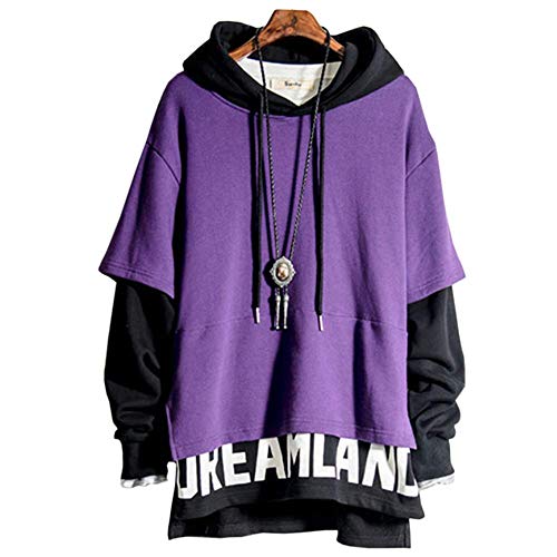 XIAOYAO Hombre Sudadera con Capucha Deportiva Manga Larga Hoodie Camisa de Entrenamiento Casual (Púrpura + Negro, M (Altura: 155-165 cm Peso: 40-50 kg))