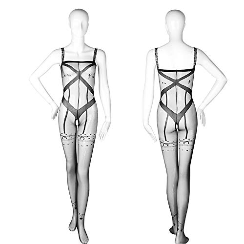 XIEWEICHAO Lencería sexy Lencería sexy para mujer Perspectiva inglesa Vestir Medias abiertas Traje de pasión (Color : Black)
