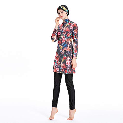 Xingsiyue Mujeres Trajes de Baño Musulmanes - Traje de Baño Islámico Protección Solar Burkini Floral Impreso Ropa de Playa Arabe