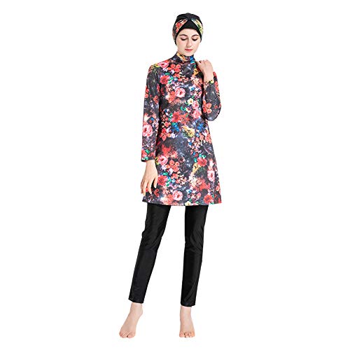 Xingsiyue Mujeres Trajes de Baño Musulmanes - Traje de Baño Islámico Protección Solar Burkini Floral Impreso Ropa de Playa Arabe