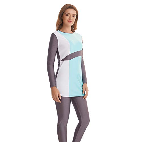 Xingsiyue Traje de Baño de Manga Larga para Mujer, Musulmán Burkini Traje de Baño de Color de Retazos Islámicos con Hijab