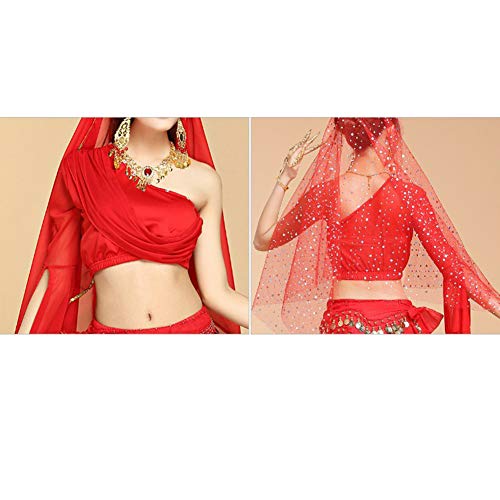 Xinvivion Danza India Disfraz para Mujer - Danza del Vientre Outfit Set Halloween Carnaval Bailando Ropa de Rendimiento,Rojo