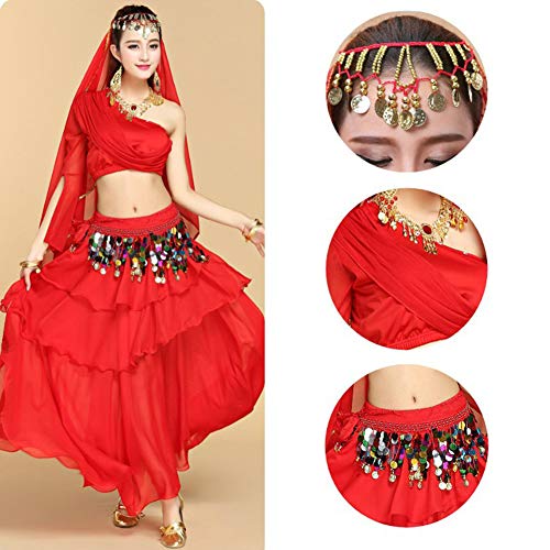 Xinvivion Danza India Disfraz para Mujer - Danza del Vientre Outfit Set Halloween Carnaval Bailando Ropa de Rendimiento,Rojo