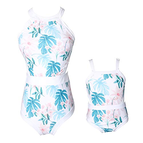 Xinvivion Madre Hija Floral Impreso Bikini a Juego - Dos Piezas Traje De Baño Retro + Diadema Traje De Baño Traje De Baño De La Familia Ropa De Playa De Verano