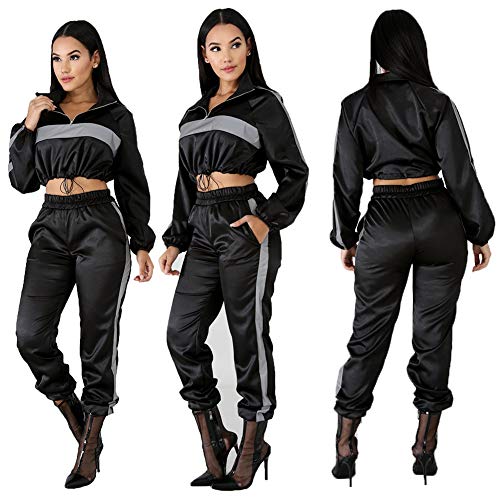 Xinvivion Mujer Conjunto Reflectante de 2 Piezas con Cordón Tops Corto y Pantalones - Traje de Chándal Hip Hop Club Outfit