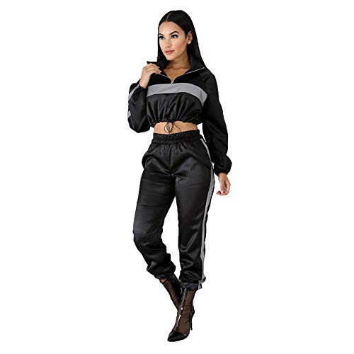 Xinvivion Mujer Conjunto Reflectante de 2 Piezas con Cordón Tops Corto y Pantalones - Traje de Chándal Hip Hop Club Outfit