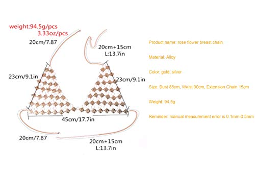 XIRENZHANG Cadena de cuerpo sexy de metal con flor de rosa, cadena para madre personalizada, cadena de cristal, color dorado
