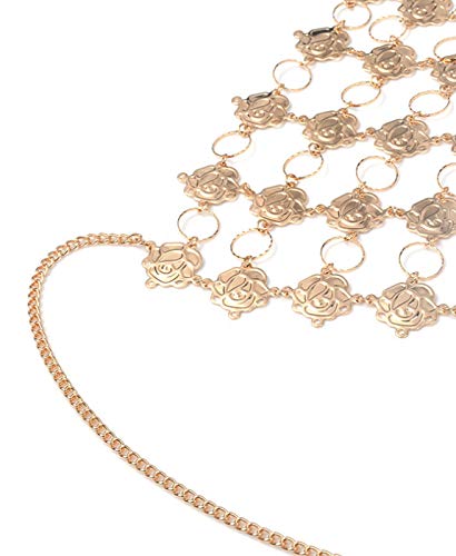XIRENZHANG Cadena de cuerpo sexy de metal con flor de rosa, cadena para madre personalizada, cadena de cristal, color dorado