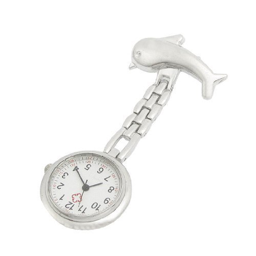 Xiton Mujeres Colgante delfín de la Broche de la Enfermera del dial Redondo Reloj de Cuarzo del Tono de Plata