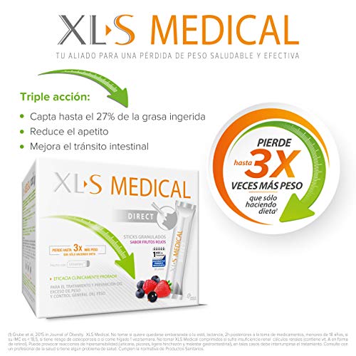 XLS Medical - Captagrasas Direct - Sticks Captagrasas - Tratamiento para Perder Peso con Sabor a Frutos Rojos - Capta 28% de la Grasa Ingerida - 90 Sticks, 1 Mes de Tratamiento