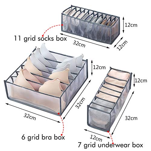 Xnuoyo 3 Pcs Organizador Ropa Interior Caja De Almacenamiento De Ropa Interior Plegable Con Compartimento Se Utiliza para Guardar Ropa Interior, Calcetines, Sujetadores, Corbatas (Gris)