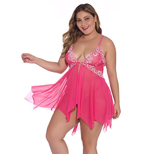 XQTX Conjuntos De Lencería para Mujer Lencería para Mujer Frente V Cuello Malla Ropa Interior Transparente Ropa De Dormir Lencería -H_M