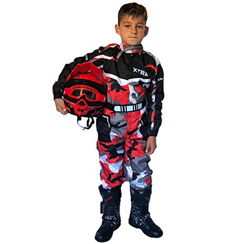 XTRM Kart Suit Camo Rojo Niños Motocicleta Off Road Pit Mini Dirt MTB Montar Bici Ropa (YXL (8-9yrs))