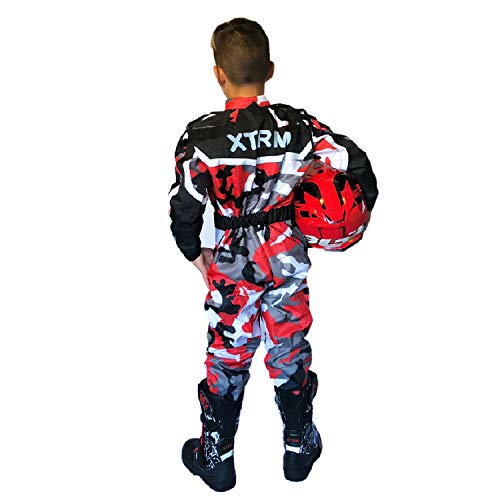 XTRM Kart Suit Camo Rojo Niños Motocicleta Off Road Pit Mini Dirt MTB Montar Bici Ropa (YXL (8-9yrs))