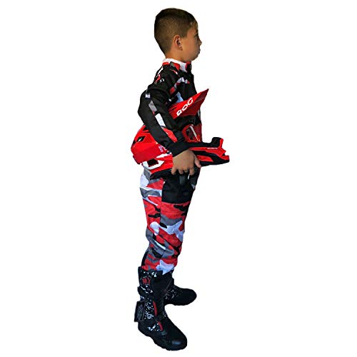XTRM Kart Suit Camo Rojo Niños Motocicleta Off Road Pit Mini Dirt MTB Montar Bici Ropa (YXL (8-9yrs))