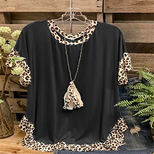 YANFANG Camiseta Basica Mujer Manga Corta,Tops De Corta con Cuello Redondo Y Estampado Leopardo Informal para Mujer,Camiseta BáSica Mujer,Camisa Estampada Flores Mujer,Negro, Azul, Rosa, Rojo,S-XXL