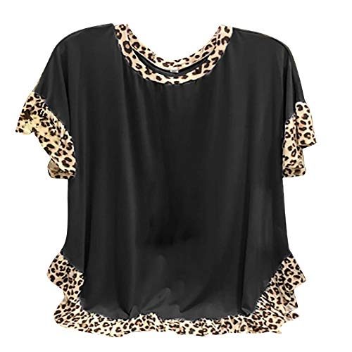 YANFANG Camiseta Basica Mujer Manga Corta,Tops De Corta con Cuello Redondo Y Estampado Leopardo Informal para Mujer,Camiseta BáSica Mujer,Camisa Estampada Flores Mujer,Negro, Azul, Rosa, Rojo,S-XXL