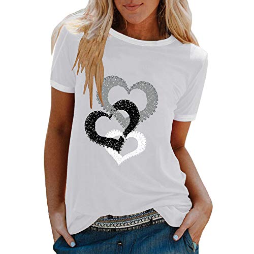 YANFANG Camiseta De Manga Corta Suelta con Cuello Redondo Y Estampado Informal A La Moda para Mujer, Blusa Superior, Jersey Camisetas Mujer Raya Blusas Tops FiestaLWhite
