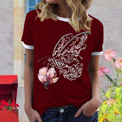 YANFANG Camiseta De Manga Corta,Tops Sueltos Larga Casuales, con Estampado Mariposa Y Cuello En V Cremallera para Mujer,Azul,Naranja,Rojo,S/M/L/XL/XXL