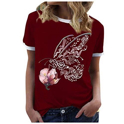 YANFANG Camiseta De Manga Corta,Tops Sueltos Larga Casuales, con Estampado Mariposa Y Cuello En V Cremallera para Mujer,Azul,Naranja,Rojo,S/M/L/XL/XXL