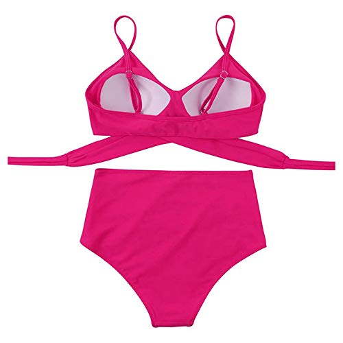 YANFANG Conjunto de Bikini con Estampado de Soild Sexy para Mujer Traje de baño Push Up Traje de baño de Cintura Alta,Suave Acolchado Tops y Braguitas Conjuntos Bikinis Bañador Brasileño,Hot Pink,M
