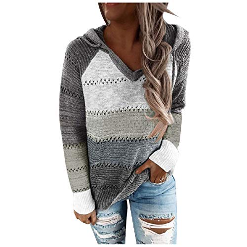 YANFANG Sudadera con Capucha para Mujer de Punto Invierno Casual de Color sólido con Cuello en v Manga Larga suéter Blusa Tops Sweatshirt Invierno