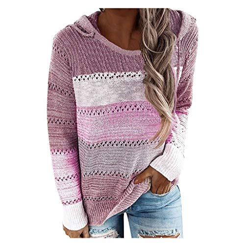 YANFANG Sudadera con Capucha para Mujer de Punto Invierno Casual de Color sólido con Cuello en v Manga Larga suéter Blusa Tops Sweatshirt Invierno