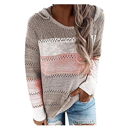 YANFANG Sudadera con Capucha para Mujer de Punto Invierno Casual de Color sólido con Cuello en v Manga Larga suéter Blusa Tops Sweatshirt Invierno