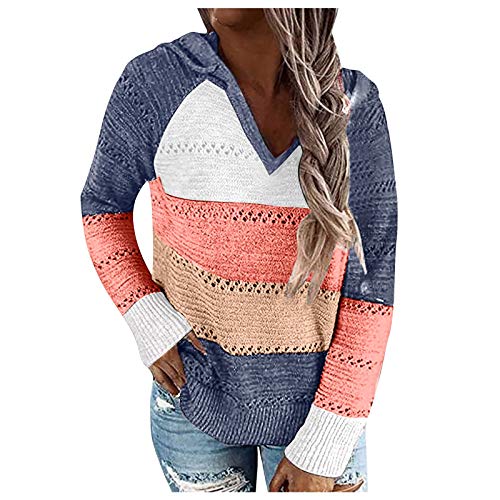 YANFANG Sudadera con Capucha para Mujer de Punto Verano Casual de Color sólido con Cuello en v Manga Larga suéter Blusa Tops Sweatshirt Invierno