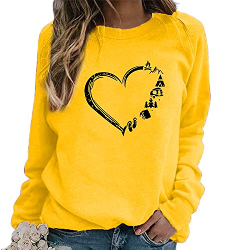 YANFANG Tops de Blusa Camisas para Mujer de Manga Larga con Labios deslumbrantes de Moda Casual Blusa Tops Pullover a la Moda Sweatshirt Invierno Negro Gris Rosa Amarillo