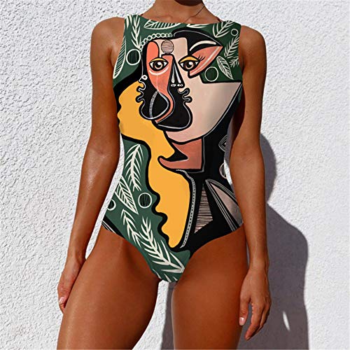 YANFANG Traje de baño de Verano Bikini de una Pieza para Mujer Traje de baño conciso Atractivo,Ropa de Playa Tanga Mujer Push up brasileños Playa Mujer Braga Bikini,Green,S