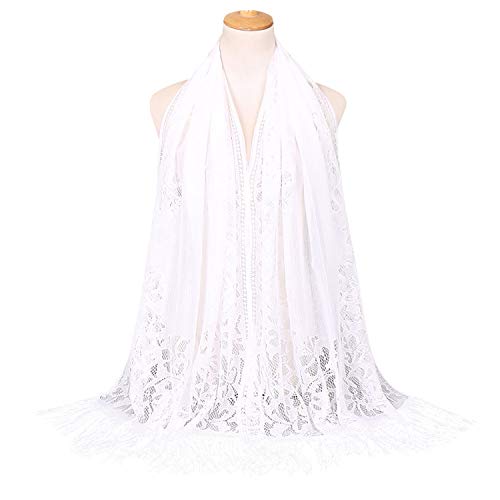 YAOMEI Mujer Bufanda Chales Estolas, Encaje hueco Verano Mantón Estolas Fulares Bufanda Pañuelo bodas nupcial bridemaids Ropa de noche partido (78.7 * 24.8 pulgadas (200cm * 63cm), Blanco)