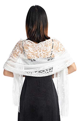 YAOMEI Mujer Bufanda Chales Estolas, Encaje hueco Verano Mantón Estolas Fulares Bufanda Pañuelo bodas nupcial bridemaids Ropa de noche partido (78.7 * 24.8 pulgadas (200cm * 63cm), Blanco)