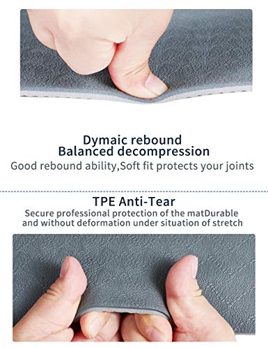 YAWHO Colchoneta de Yoga Esterilla Yoga Material medioambiental TPE,Modelo:183cmx66cm Espesor:6milímetros,Tapete de Deporte Grande y Antideslizante,Correas y Mochilas como Regalos (Grey)