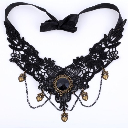 YAZILIND Collar joyería Lolita Gótico Negro Encaje Gargantilla Terciopelo Collar Perlas camafeo Victoriano Tassels