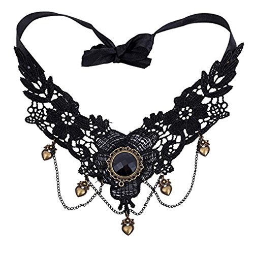 YAZILIND Collar joyería Lolita Gótico Negro Encaje Gargantilla Terciopelo Collar Perlas camafeo Victoriano Tassels