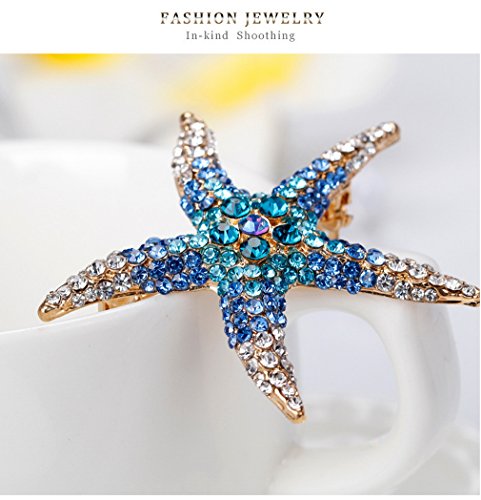 YAZILIND delicadas Estrellas de mar incrustados Rhinestones aleación Broche Pins Mujeres niñas Accesorios (Azul)