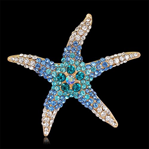 YAZILIND delicadas Estrellas de mar incrustados Rhinestones aleación Broche Pins Mujeres niñas Accesorios (Azul)