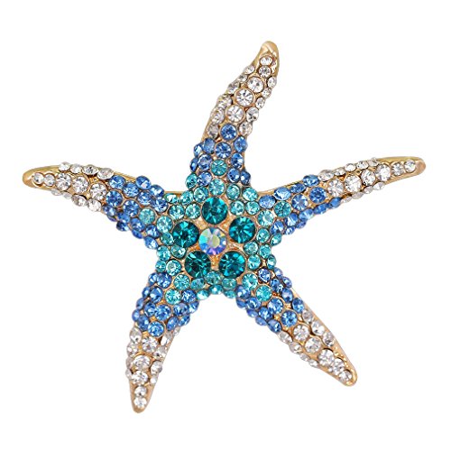 YAZILIND delicadas Estrellas de mar incrustados Rhinestones aleación Broche Pins Mujeres niñas Accesorios (Azul)