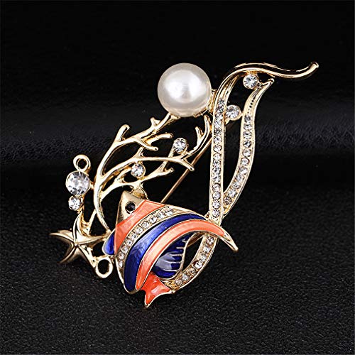 YAZILIND Lujoso Broche alfiler Tropical Peces pedrería pecique de pechugla Mujeres Ropa de Corsage Accesorios de Fiesta joyería