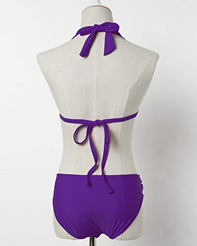 Ybenlover Bikini push-up para mujer con sujeción al cuello, bandeau sexy morado S